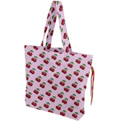 Retro Pink Cherries Drawstring Tote Bag