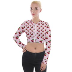 Retro Pink Cherries Long Sleeve Cropped Velvet Jacket