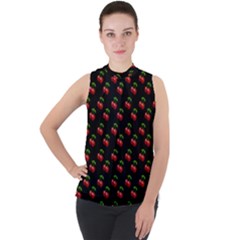 Retro Black Cherries Mock Neck Chiffon Sleeveless Top by snowwhitegirl