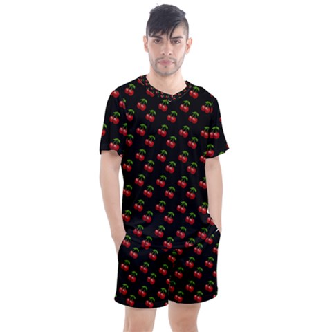 Retro Black Cherries Men s Mesh Tee And Shorts Set by snowwhitegirl