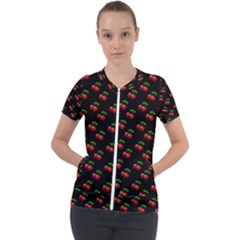 Retro Black Cherries Short Sleeve Zip Up Jacket