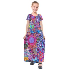 Red Flower Abstract  Kids  Short Sleeve Maxi Dress by okhismakingart