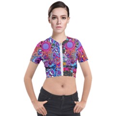 Red Flower Abstract  Short Sleeve Cropped Jacket