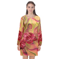 Arrangement Butterfly Pink Long Sleeve Chiffon Shift Dress  by HermanTelo