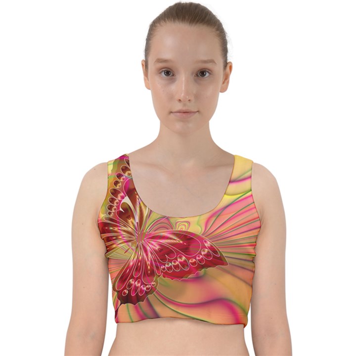 Arrangement Butterfly Pink Velvet Racer Back Crop Top