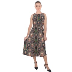 Abstract Pattern Green Midi Tie-back Chiffon Dress