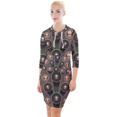 Abstract Pattern Green Quarter Sleeve Hood Bodycon Dress by HermanTelo