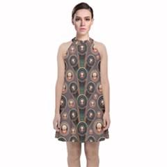 Abstract Pattern Green Velvet Halter Neckline Dress  by HermanTelo