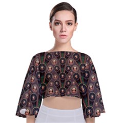 Abstract Pattern Green Tie Back Butterfly Sleeve Chiffon Top by HermanTelo