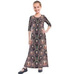 Abstract Pattern Green Kids  Quarter Sleeve Maxi Dress by HermanTelo