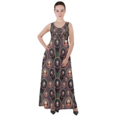 Abstract Pattern Green Empire Waist Velour Maxi Dress