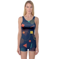 Background Geometric One Piece Boyleg Swimsuit