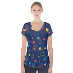 Background Geometric Short Sleeve Front Detail Top