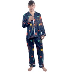 Background Geometric Men s Satin Pajamas Long Pants Set