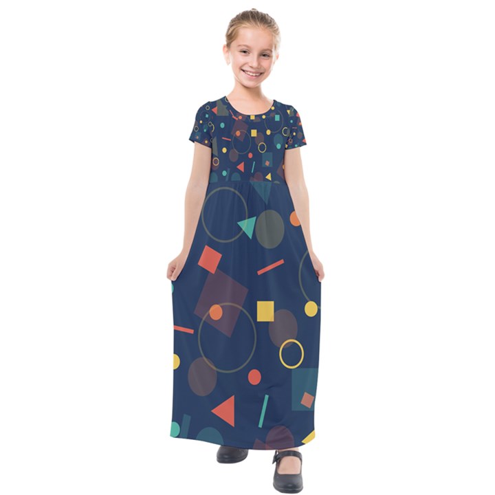 Background Geometric Kids  Short Sleeve Maxi Dress