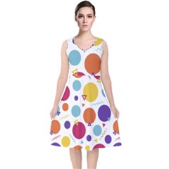 Background Polka Dot V-neck Midi Sleeveless Dress  by HermanTelo