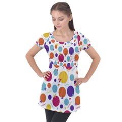 Background Polka Dot Puff Sleeve Tunic Top by HermanTelo