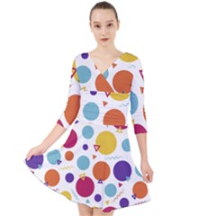 Background Polka Dot Quarter Sleeve Front Wrap Dress