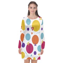 Background Polka Dot Long Sleeve Chiffon Shift Dress 