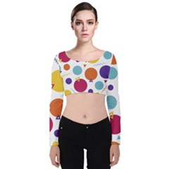 Background Polka Dot Velvet Long Sleeve Crop Top by HermanTelo