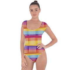 Background Line Rainbow Short Sleeve Leotard 