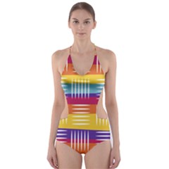 Background Line Rainbow Cut-out One Piece Swimsuit