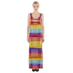 Background Line Rainbow Maxi Thigh Split Dress