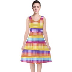 Background Line Rainbow V-neck Midi Sleeveless Dress  by HermanTelo