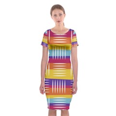 Background Line Rainbow Classic Short Sleeve Midi Dress