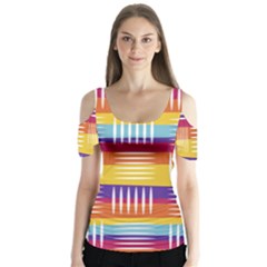 Background Line Rainbow Butterfly Sleeve Cutout Tee 