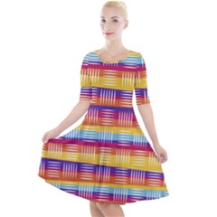 Background Line Rainbow Quarter Sleeve A-line Dress