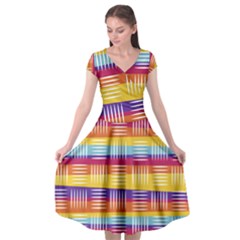 Background Line Rainbow Cap Sleeve Wrap Front Dress