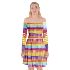 Background Line Rainbow Off Shoulder Skater Dress by HermanTelo