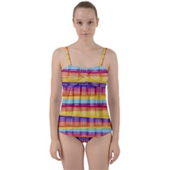 Background Line Rainbow Twist Front Tankini Set