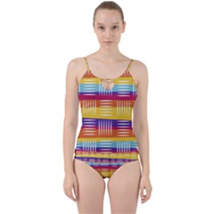 Background Line Rainbow Cut Out Top Tankini Set