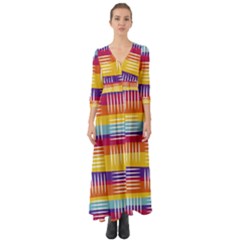 Background Line Rainbow Button Up Boho Maxi Dress