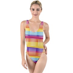 Background Line Rainbow High Leg Strappy Swimsuit