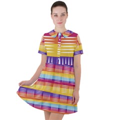 Background Line Rainbow Short Sleeve Shoulder Cut Out Dress 