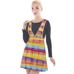 Background Line Rainbow Plunge Pinafore Velour Dress