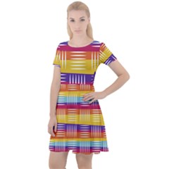 Background Line Rainbow Cap Sleeve Velour Dress 