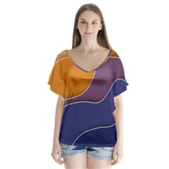 Autumn Waves V-neck Flutter Sleeve Top