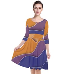 Autumn Waves Quarter Sleeve Waist Band Dress