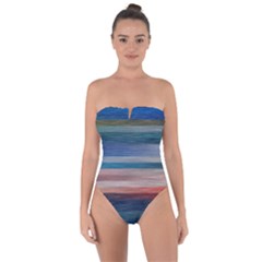 Background Horizontal Lines Tie Back One Piece Swimsuit