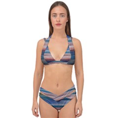 Background Horizontal Lines Double Strap Halter Bikini Set