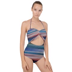 Background Horizontal Lines Scallop Top Cut Out Swimsuit