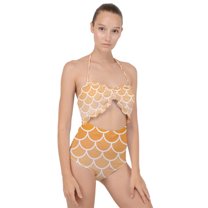 Background Skin Dragon Scallop Top Cut Out Swimsuit