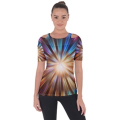 Background Spiral Abstract Shoulder Cut Out Short Sleeve Top