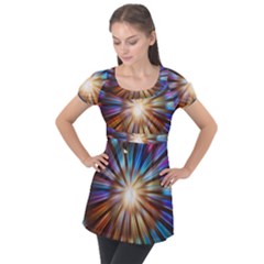 Background Spiral Abstract Puff Sleeve Tunic Top