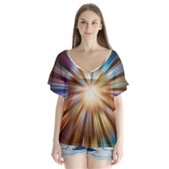 Background Spiral Abstract V-neck Flutter Sleeve Top