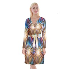 Background Spiral Abstract Long Sleeve Velvet Front Wrap Dress